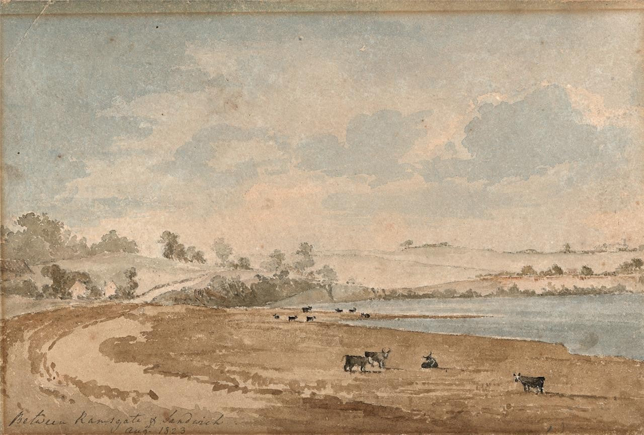 Between Ramsgate & Sandwich Kent 1823 - Watercolour Painting - 19th Century0