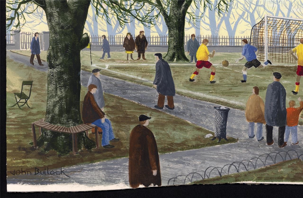 Football Match In The Park Gouache Painting  John Bullock  Northern Art5