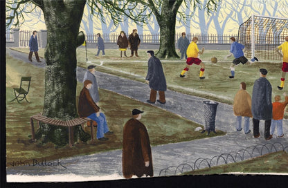 Football Match In The Park Gouache Painting  John Bullock  Northern Art5