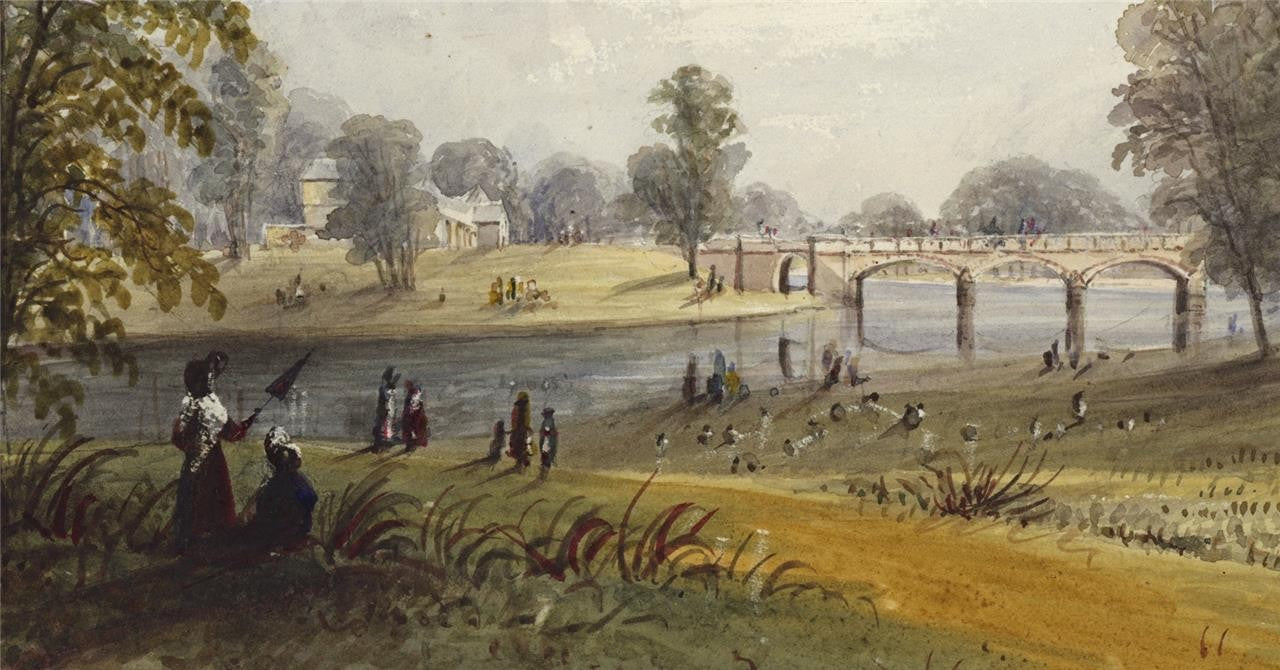 Mary Webster (1794-1883) Watercolour Painting Bridge At Kensington London 18387