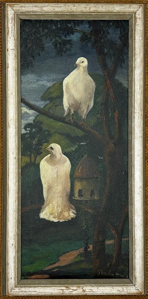 Kenneth Graham F.R.S.A Oil Painting - Doves At Holly Bush - Datchworth0