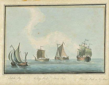 Dutch Fishing Boats - Seascape - Antique Watercolour Painting - 19th Century10
