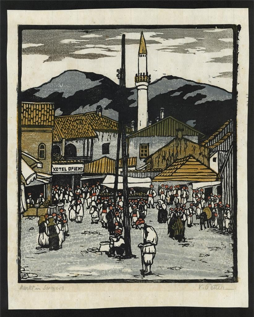 Valerie Petter-Zeis (1881-1963) Pencil Signed Woodcut - Market In Sarajevo1