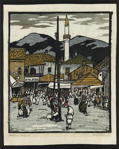 Valerie Petter-Zeis (1881-1963) Pencil Signed Woodcut - Market In Sarajevo1
