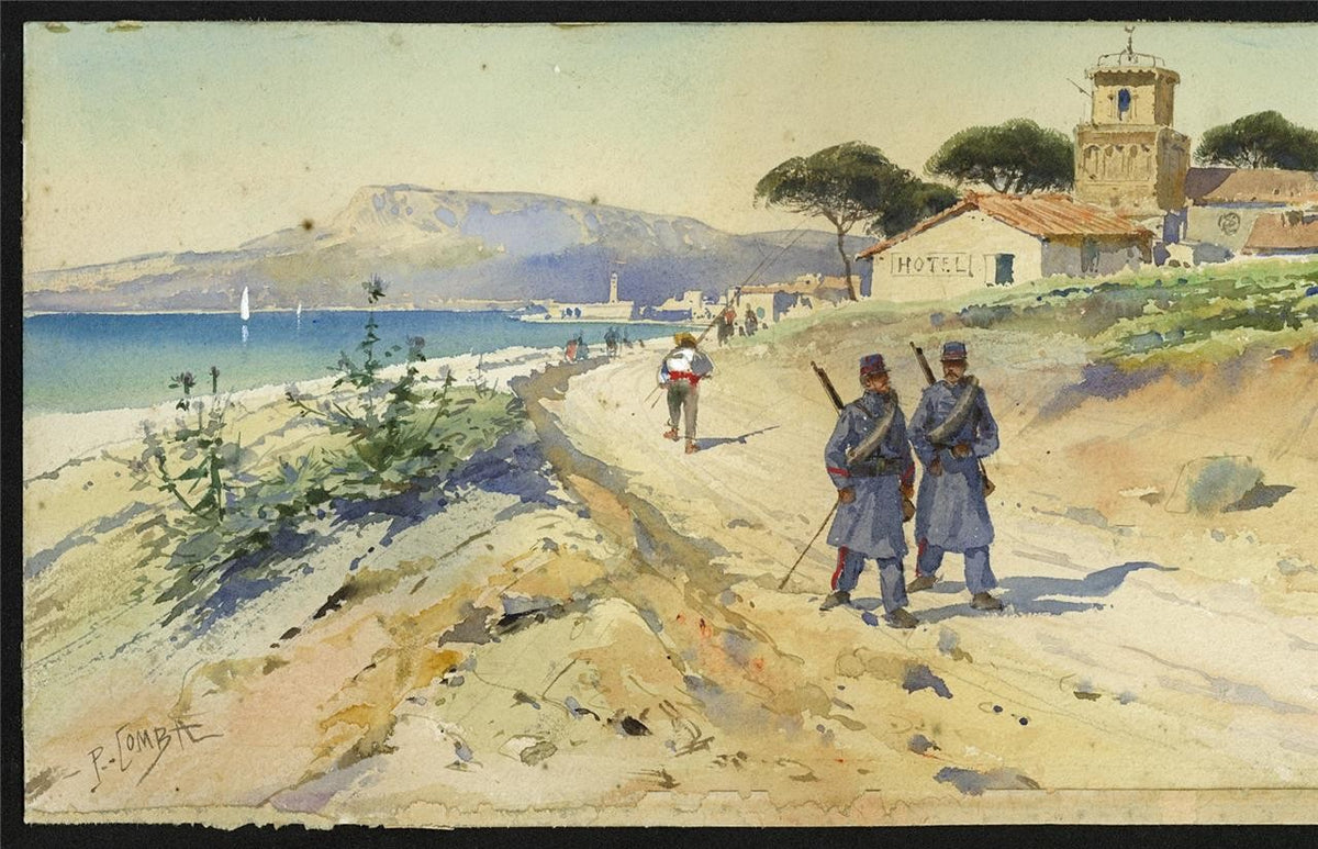 Pierre Comba (1859-1934) Watercolour Painting - French Military In Coastal Scene10