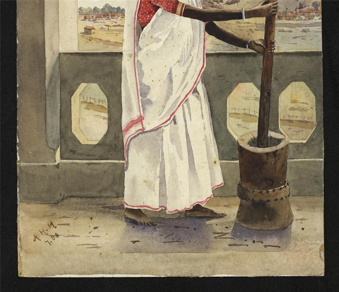 A Female Rice Grinder India 1888 - Watercolour Painting - Arthur Herbert Hussey6