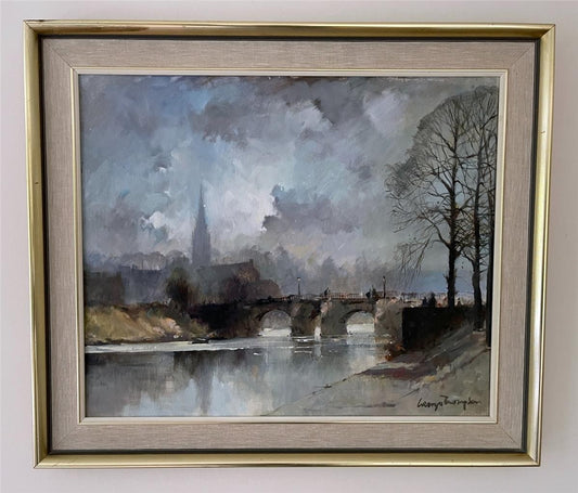 George Thompson (1934-2019) Oil Painting Old Dee Bridge From The Groves Chester0
