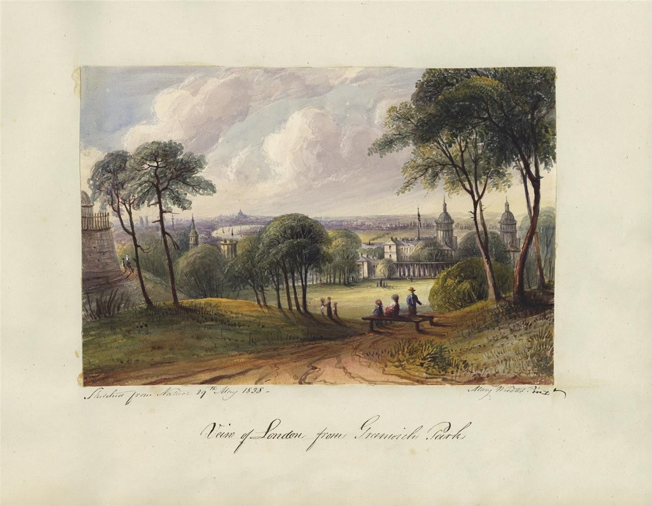 Mary Webster (1794-1883) Watercolour Painting London From Greenwich Park 183812