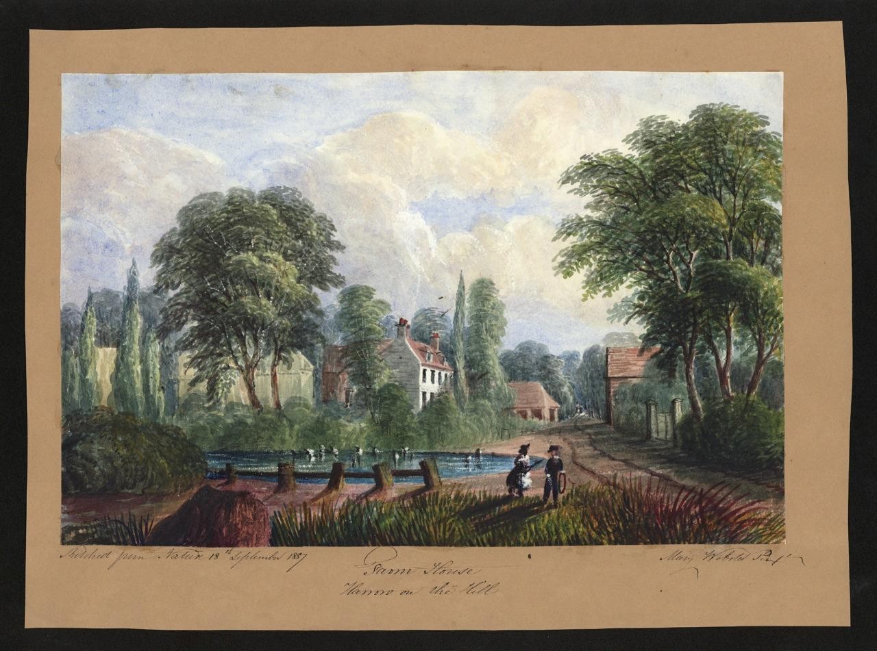 Mary Webster (1794-1883) Watercolour Painting - Harrow On The Hill London 18571