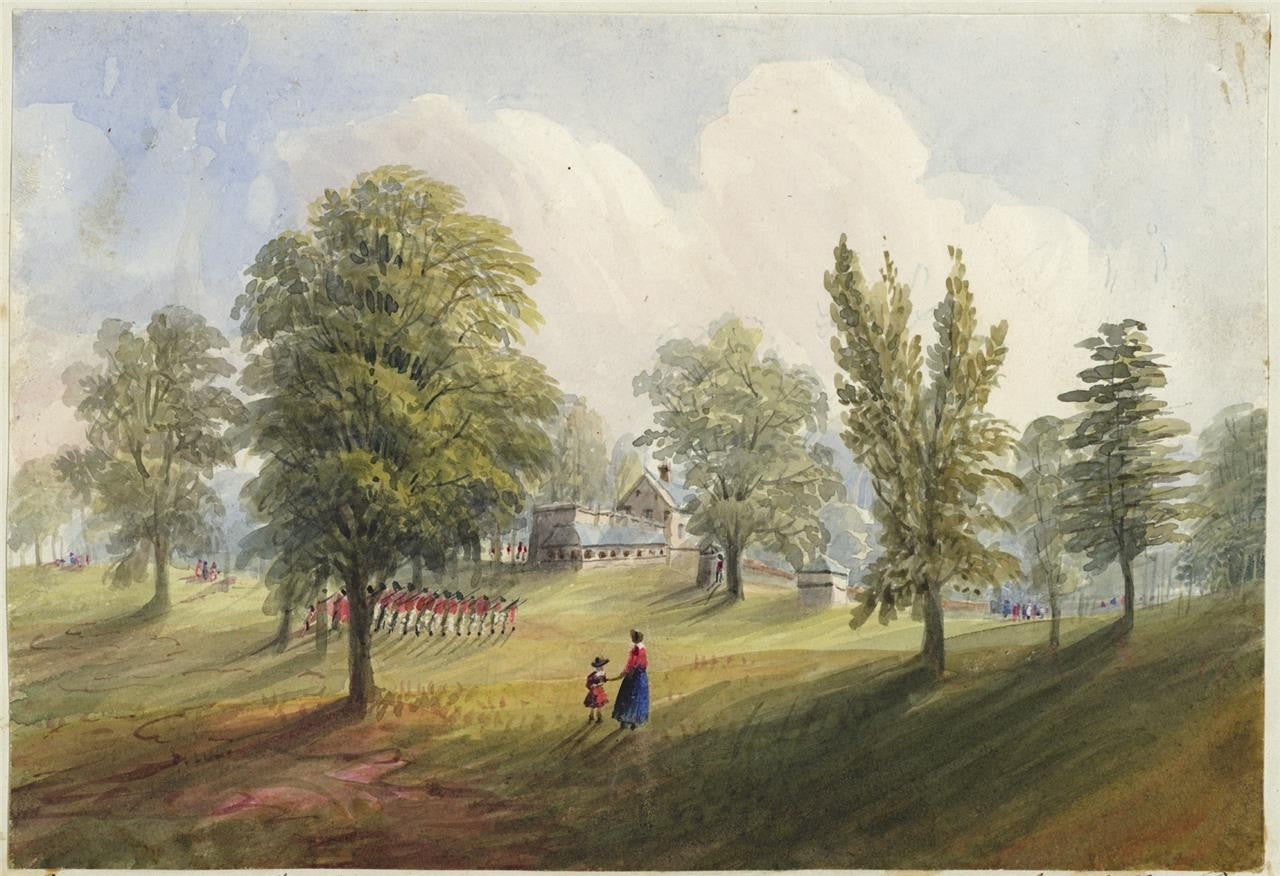 Mary Webster (1794-1883) Watercolour Painting Soldiers In Hyde Park London 18420