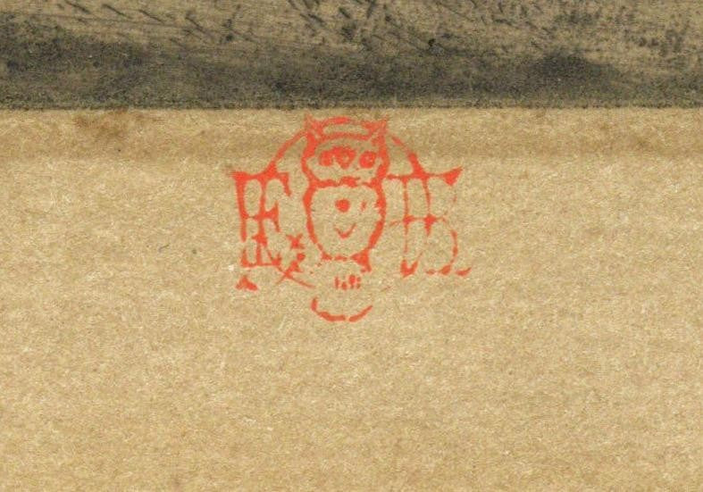 Felix Buhot (1847-1898) Etching - Sheepfold At Sunset 1881 - Red Owl Stamp2