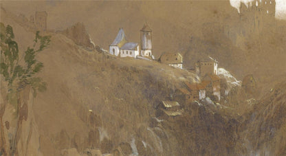 Henry Burdon Richardson Watercolour Painting Castle & Village Mountain Landscape6