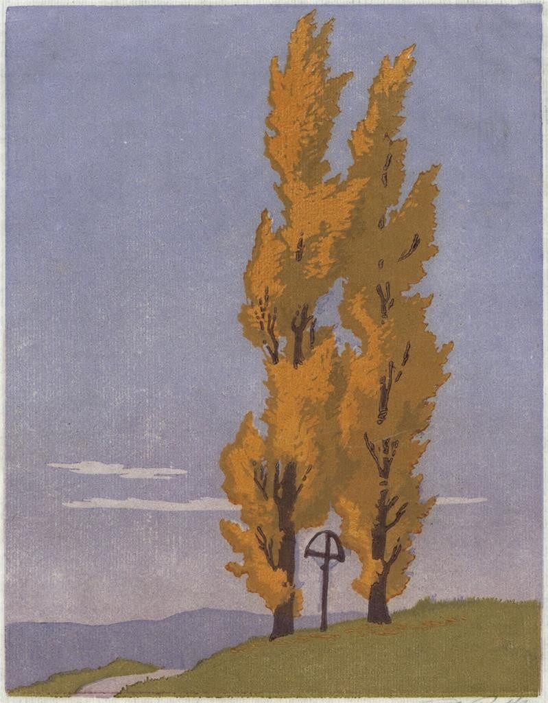 Carl Rotky (1891-1977) Pencil Signed Woodcut - Autumn Trees0