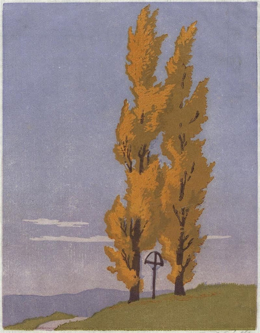 Carl Rotky (1891-1977) Pencil Signed Woodcut - Autumn Trees0