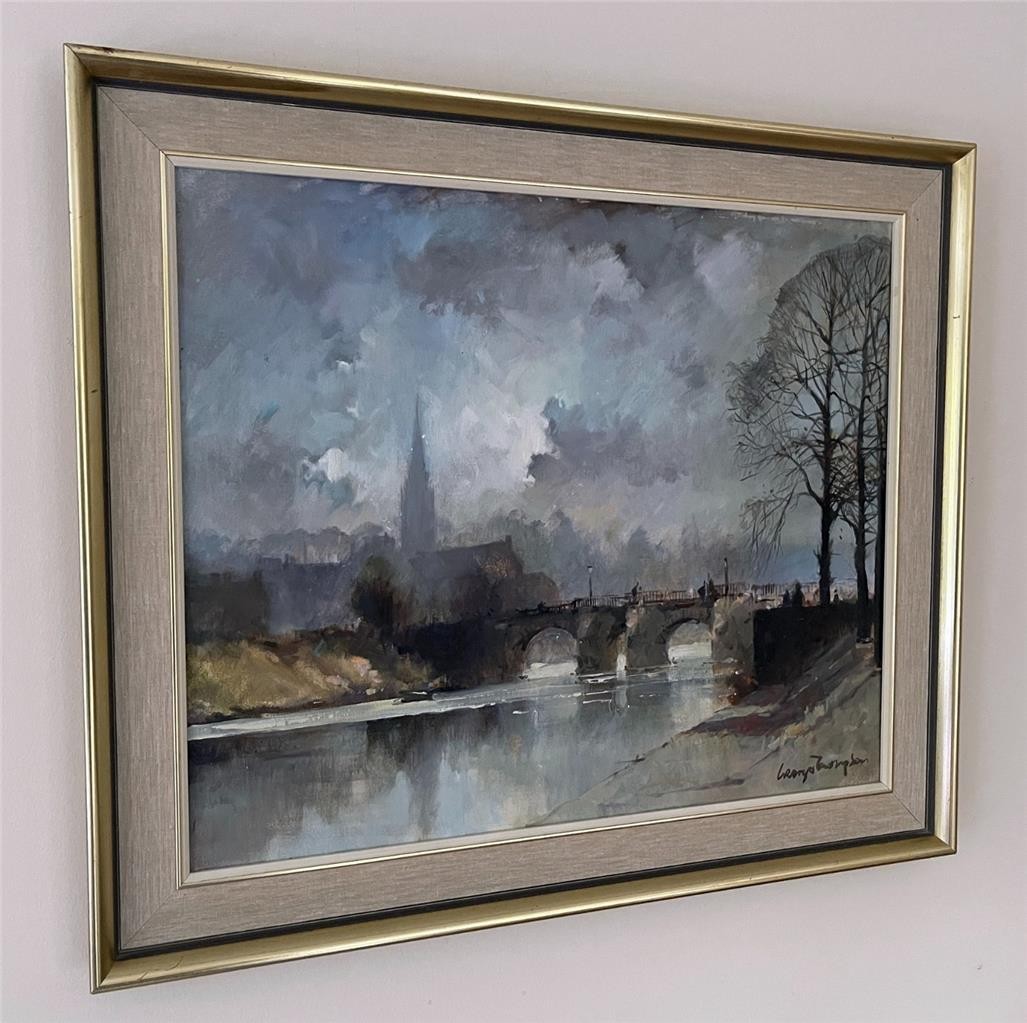 George Thompson (1934-2019) Oil Painting Old Dee Bridge From The Groves Chester3