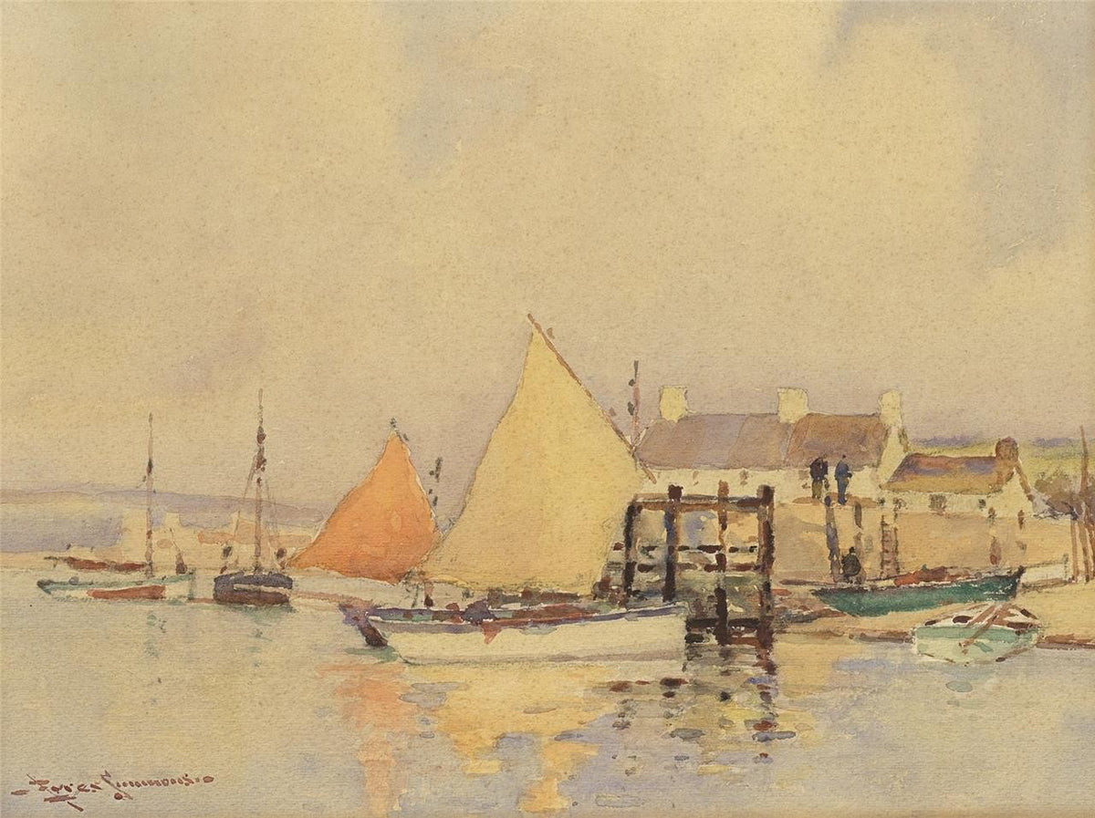 Eyres Simmons (1872-1955) - Watercolour Painting - Boats In Harbour0