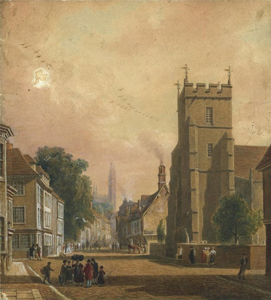 Trumpington Street Cambridge Watercolour Painting 19th Century In Style Of Pugin0