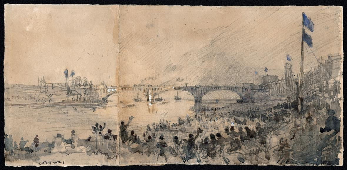 The Boat Race Oxford & Cambridge - Watercolour Painting 1877 River Thames London1