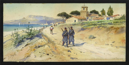 Pierre Comba (1859-1934) Watercolour Painting - French Military In Coastal Scene1