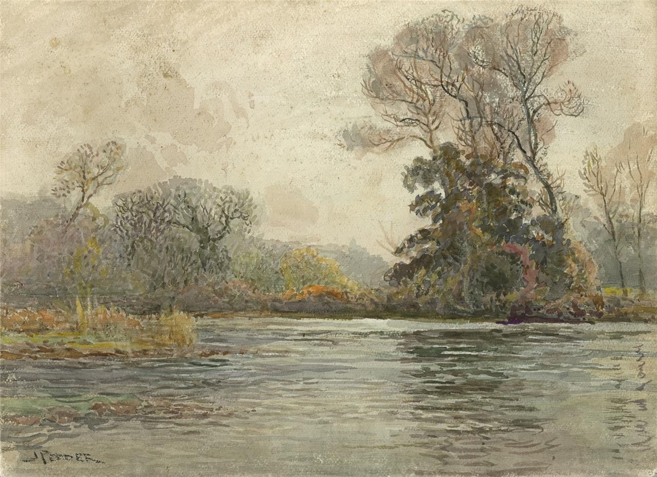 John Pedder (1850-1929) Watercolour Painting Odney Weir Cookham Berkshire0