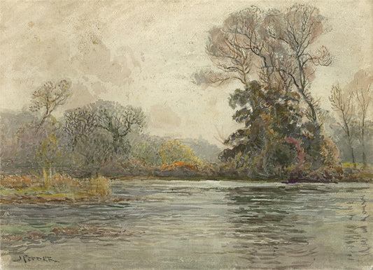 John Pedder (1850-1929) Watercolour Painting Odney Weir Cookham Berkshire0