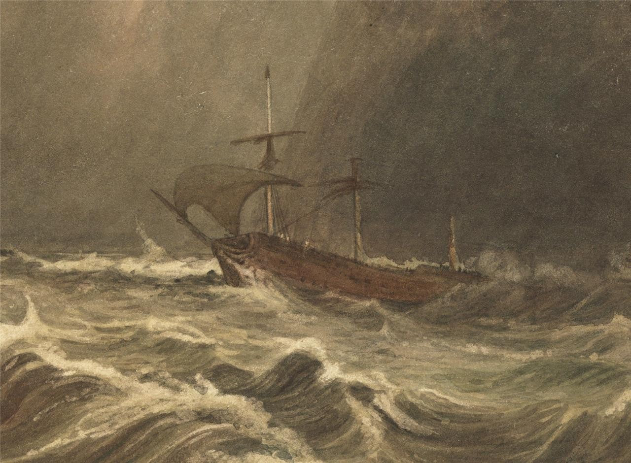 Storm At Sea - Antique Watercolour Painting - 19th Century - Seascape2