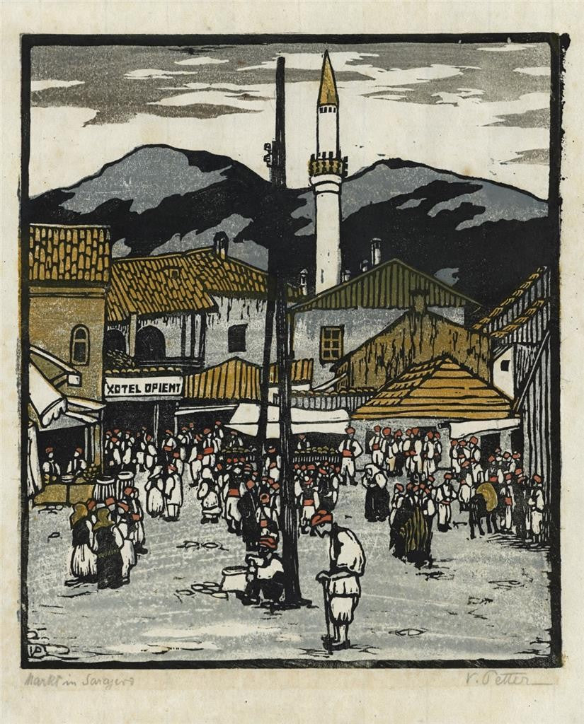 Valerie Petter-Zeis (1881-1963) Pencil Signed Woodcut - Market In Sarajevo4
