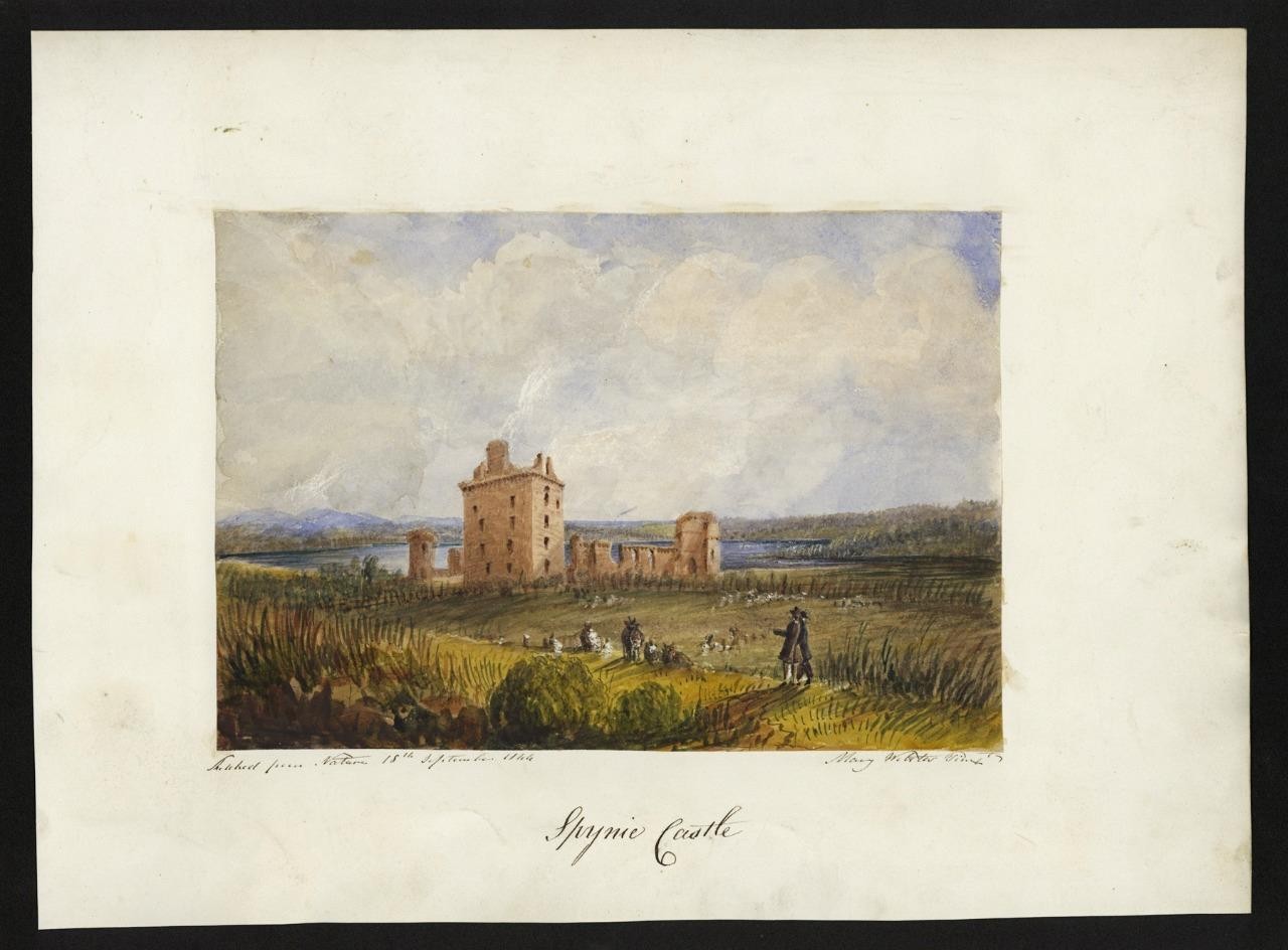 Mary Webster (1794-1883) Watercolour Painting Spynie Castle Moray Scotland 18441