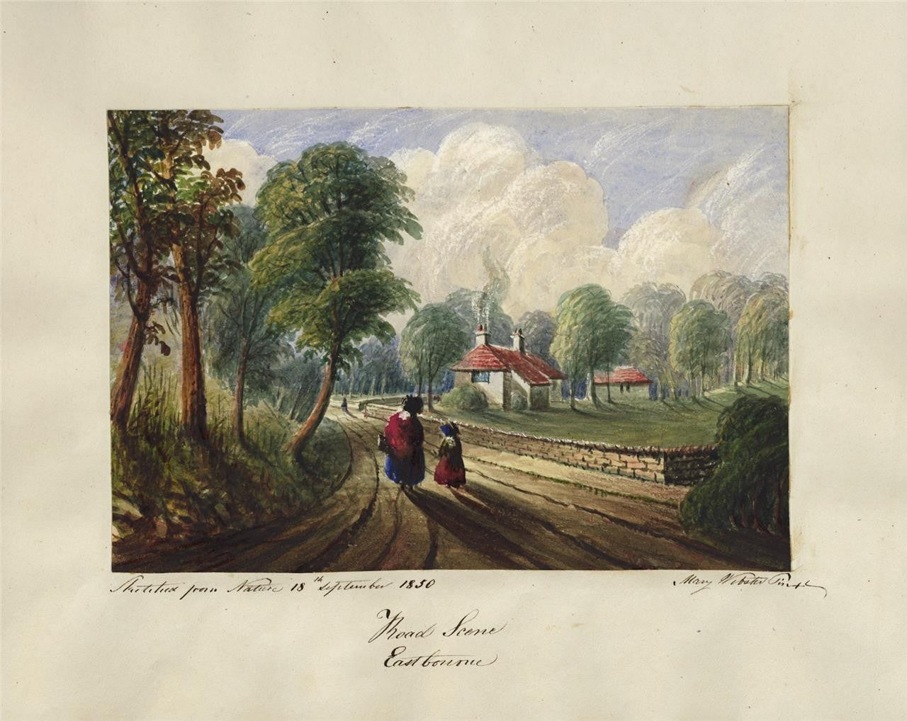Mary Webster (1794-1883) - Watercolour Painting - Road Scene Eastbourne 18505