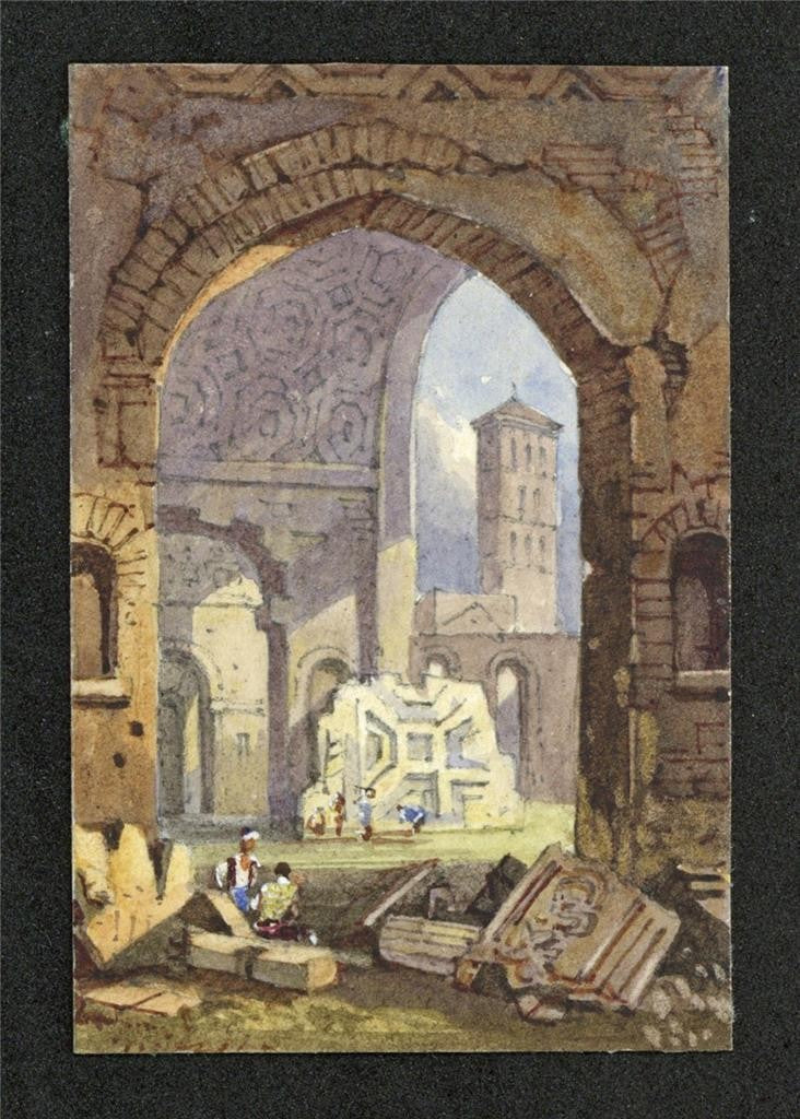 Style Of Samuel Prout Temple Of Peace Rome Watercolour Painting 19th Century1