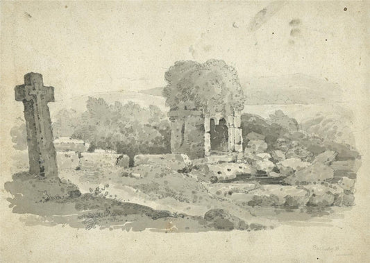 Baptistery Study - Antique Watercolour Painting - 19th Century0