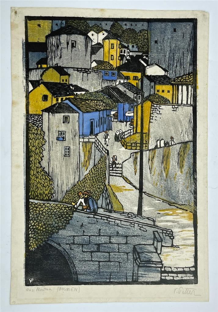 Valerie Petter-Zeis (1881-1963) Pencil Signed Woodcut - Aus Mostar Bosnien1