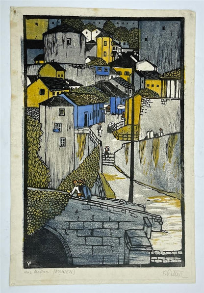 Valerie Petter-Zeis (1881-1963) Pencil Signed Woodcut - Aus Mostar Bosnien1