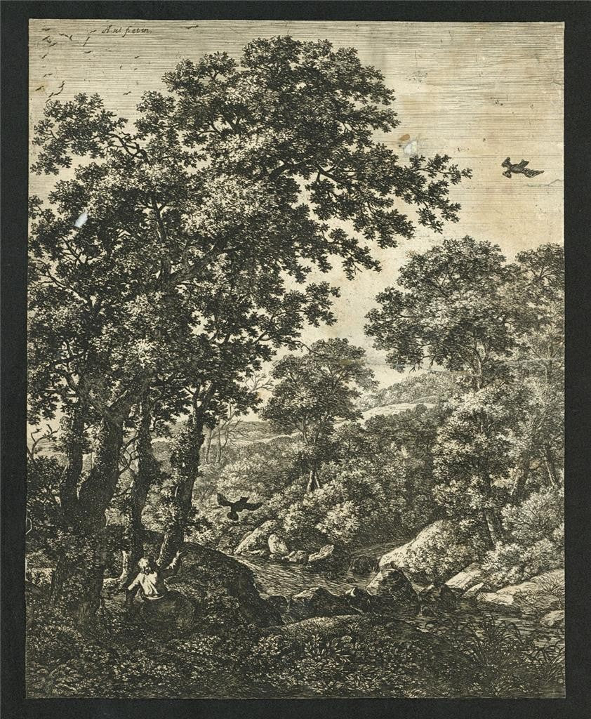 Antonie Waterloo - Antique Etching - Elijah Fed by the Ravens - T Sivright Stamp1