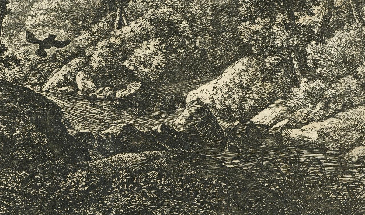 Antonie Waterloo - Antique Etching - Elijah Fed by the Ravens - T Sivright Stamp10