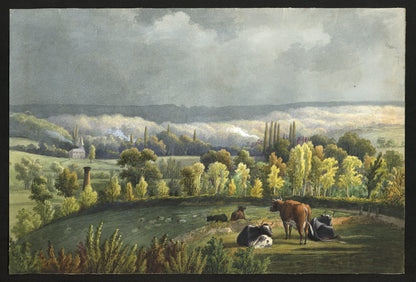 William Hubbard (1804-1870) Watercolour Painting Telescopic View Towards Bexley After A Storm From Crayford Hill Place