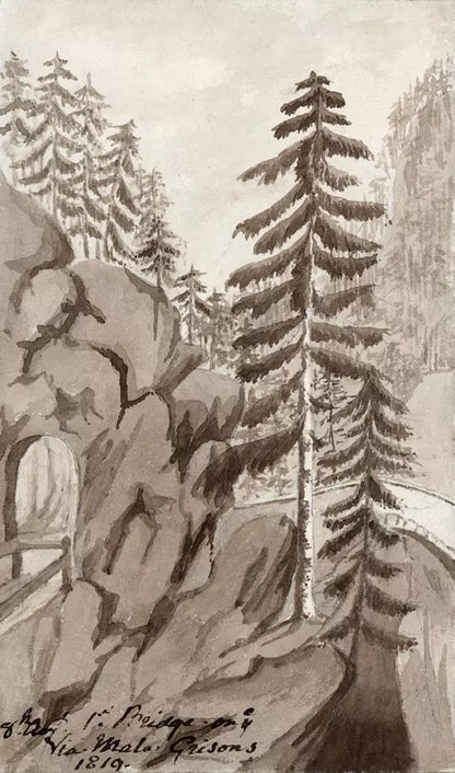 Elizabeth Campbell (1783-1861) Watercolour Painting - Bridge on Via Mala, Grisons Switzerland 1819