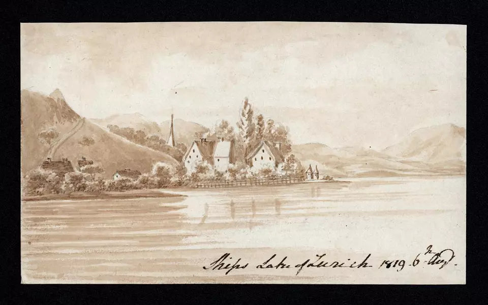 Elizabeth Campbell (1783-1861) Watercolour Painting Lake of Zurich, Switzerland 1819