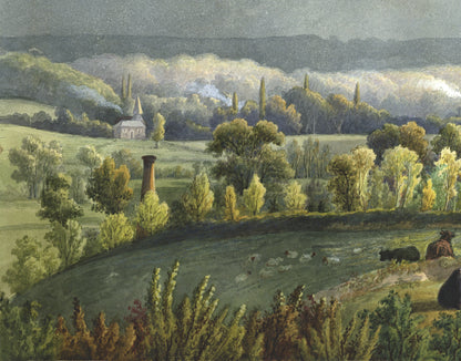 William Hubbard (1804-1870) Watercolour Painting Telescopic View Towards Bexley After A Storm From Crayford Hill Place