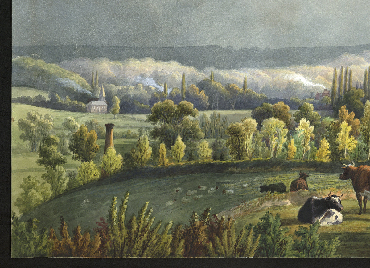 William Hubbard (1804-1870) Watercolour Painting Telescopic View Towards Bexley After A Storm From Crayford Hill Place