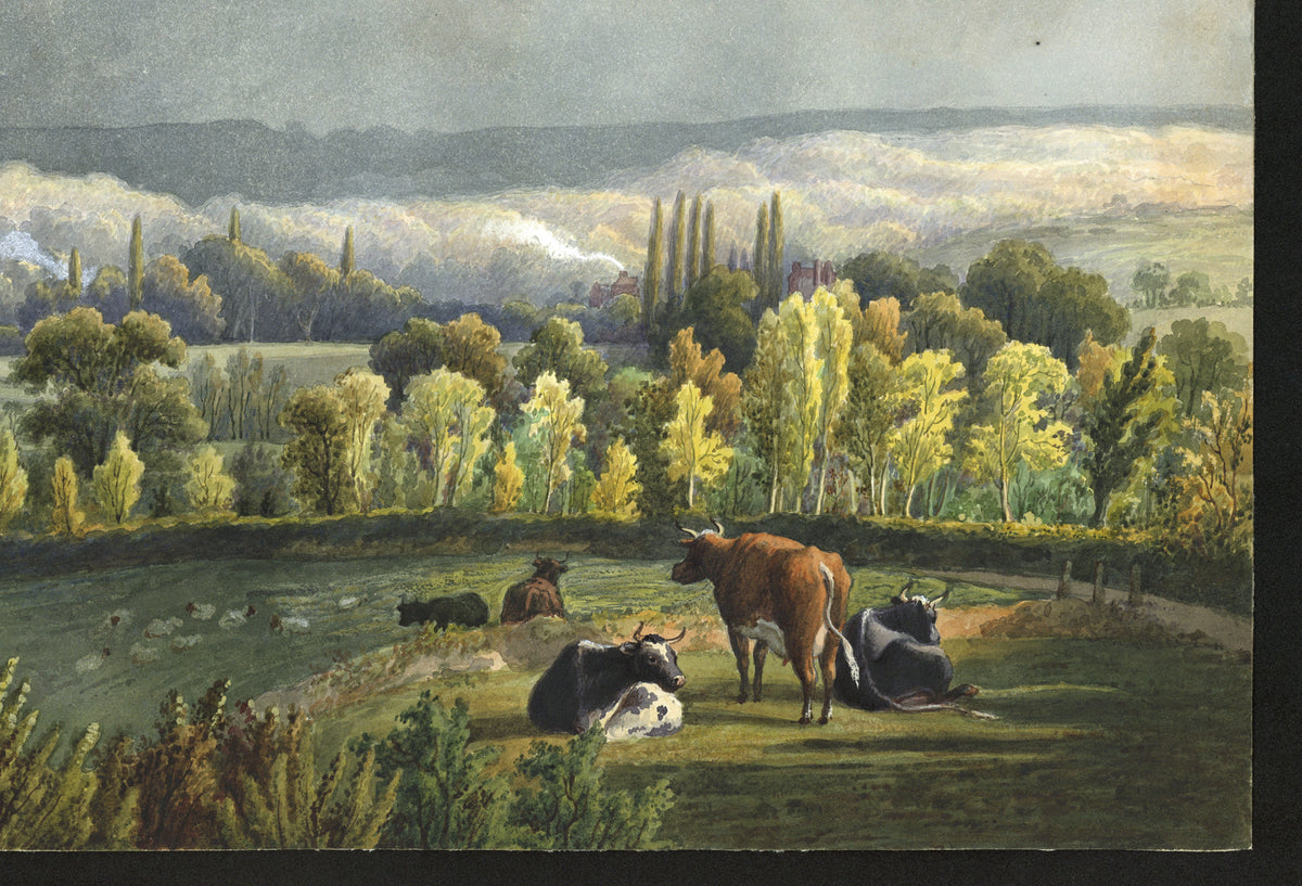 William Hubbard (1804-1870) Watercolour Painting Telescopic View Towards Bexley After A Storm From Crayford Hill Place