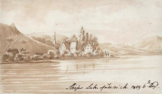 Elizabeth Campbell (1783-1861) Watercolour Painting Lake of Zurich, Switzerland 1819
