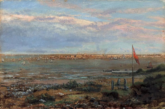 George Vicat Cole (1833-1893) Oil Painting - Boats Harwich Essex Harbour 1887