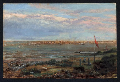 George Vicat Cole (1833-1893) Oil Painting - Boats Harwich Essex Harbour 1887