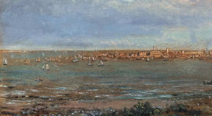 George Vicat Cole (1833-1893) Oil Painting - Boats Harwich Essex Harbour 1887