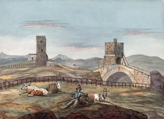 Elizabeth Campbell (1783-1861) Watercolour Painting - Ponte Salara Roman Campagna Italy 1825