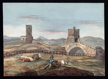 Elizabeth Campbell (1783-1861) Watercolour Painting - Ponte Salara Roman Campagna Italy 1825
