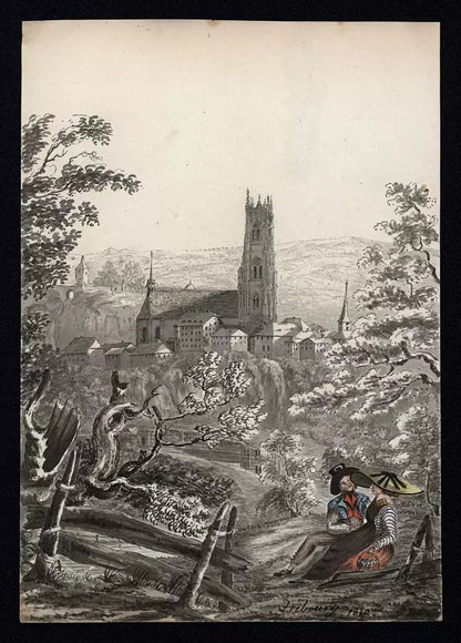 Elizabeth Campbell (1783-1861) Watercolour Painting - Fribourg, Switzerland 1820