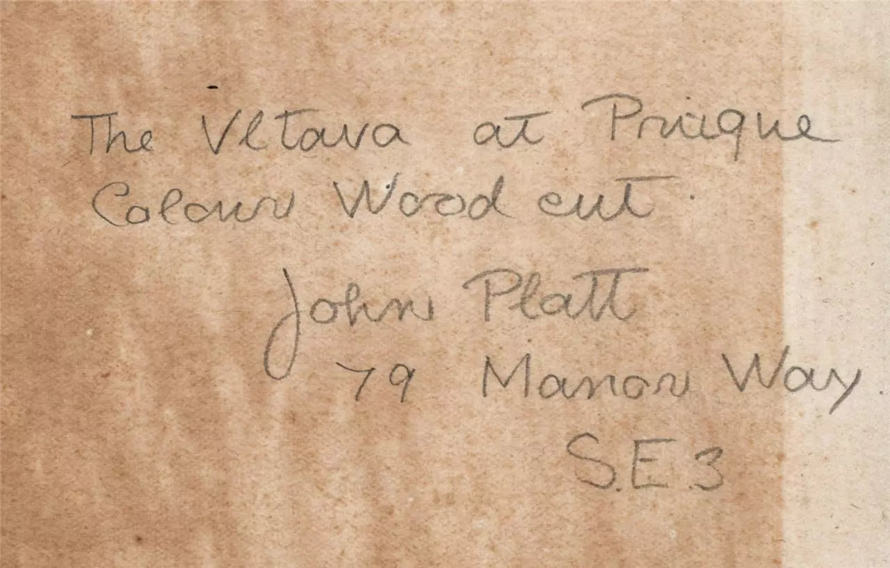 John Edgar Platt (1886-1967) Woodcut Signed In Pencil The Vitava At Prague 1928