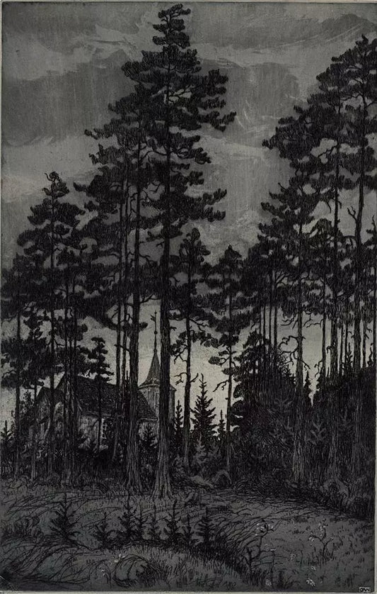 Olaf Abrahamsen Willums (1886-1967) Signed Etching - 1914 Kirke Skagen - Church In Landscape